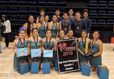 Lemoore High School Winter Guard shortly after taking first place Saturday at West Hills College Lemoore.